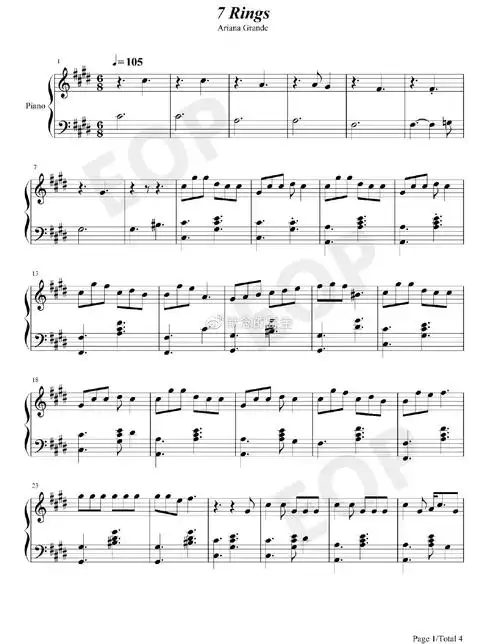 钢琴谱双手简谱双版本arianagrande7rings