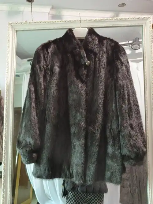 中古vintage一粒扣saga认证黑色貂皮大衣皮