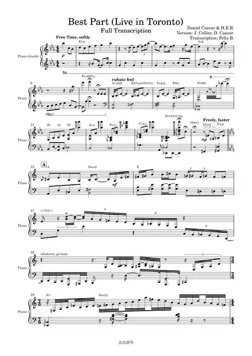 bestpart钢琴谱danielcaesarher