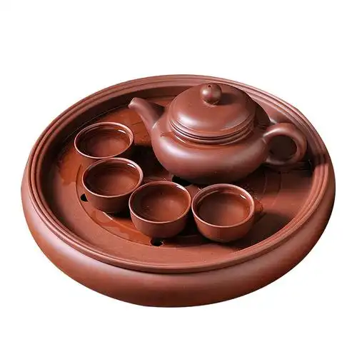 宜兴紫砂带内胆茶壶茶盘套装家用10寸储水式陶瓷茶船茶托功夫茶具