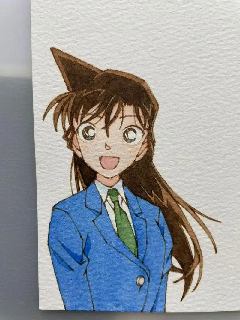 自制书签92钢笔淡彩毛利兰|附线稿过程图 超简单的 女神小兰书签