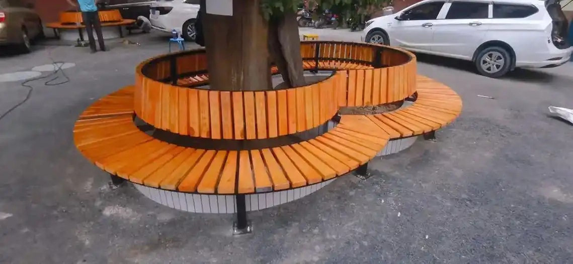 定制户外围树椅订做圆形公园椅 广场防腐木塑木圆形休闲围树凳子 - 抖