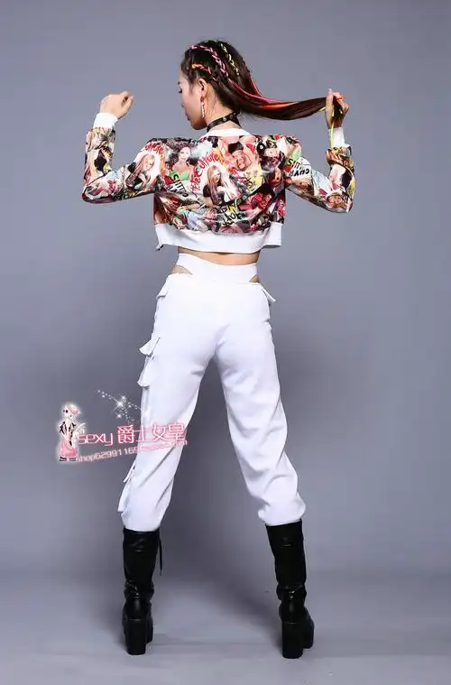 夜店性感女装dj歌手舞台演出服装低腰裤两件套直筒宽松多袋工装裤