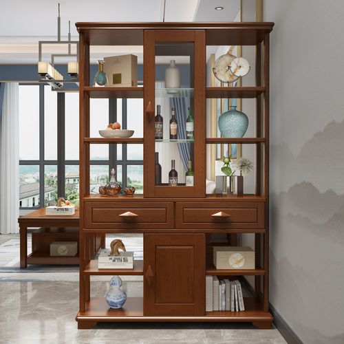采百木caibaimu中式实木客厅间厅柜双抽储物隔断柜玄关酒柜现代简约