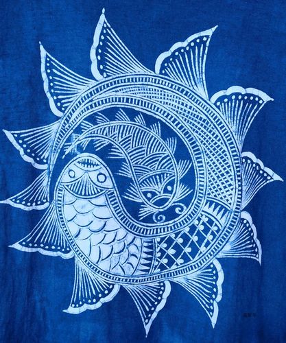 礼物特色贵州蓝染植物手工非遗蓝靛鱼纹定制t恤