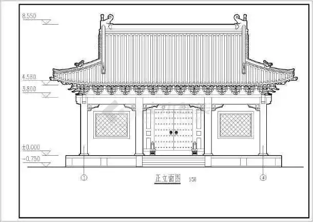 某地单层框架结构歇山大门仿古建筑方案图