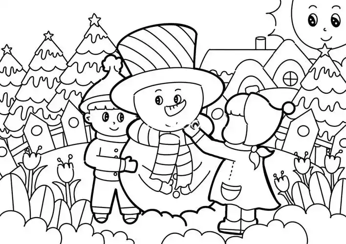 76冬季主题画76一起堆雪人