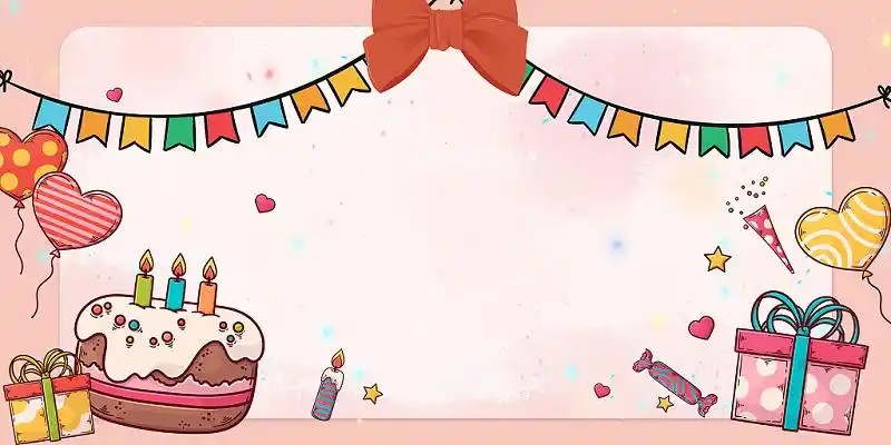 粉色卡通手绘生日蛋糕糖果蜡烛礼物蛋糕生日快乐生日展板背景生日快乐