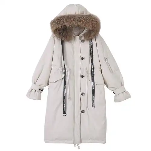 派克时尚韩版大毛领白鸭绒过膝羽绒服女2020新款羽绒服女冬中长款