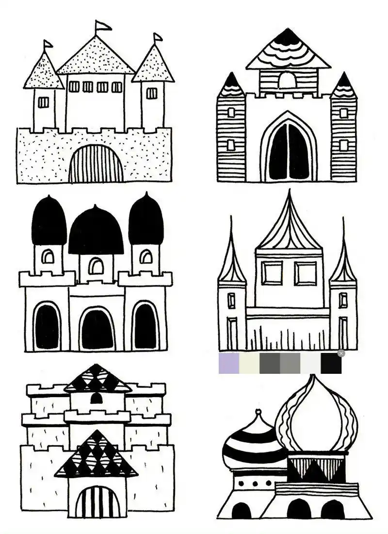 绘画素材 | 房屋城堡建筑,儿童简笔画