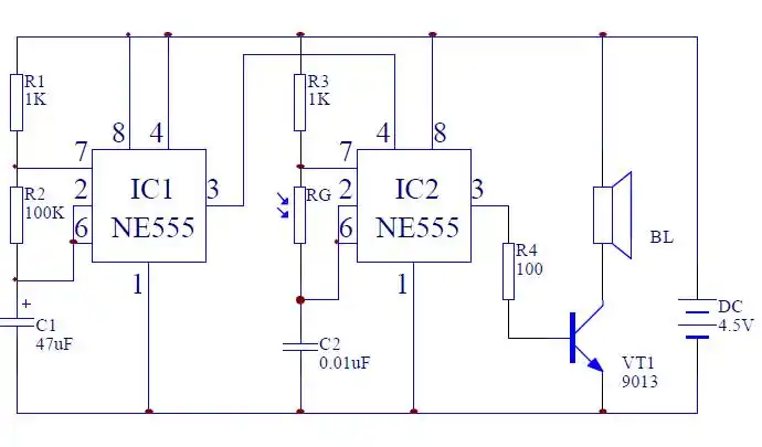 求分析ne555光控喇叭电路