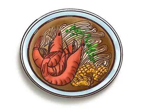 红色 插画 美味小吃 面食 元素