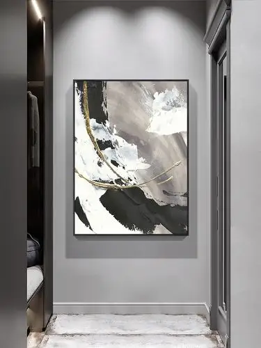 软装手绘黑白抽象玄关挂画客厅简约现代轻奢现代装饰画