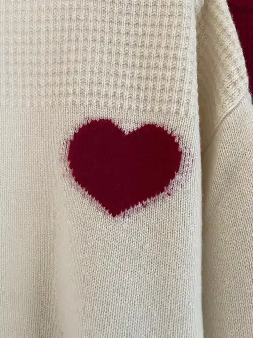 韩版撞色爱心提花套头宽松甜美百搭软糯针织衫 - 17网