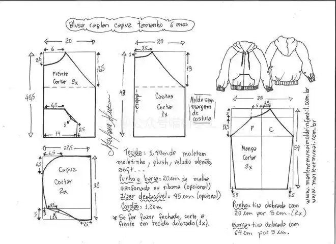 1-14岁全码插肩连帽卫衣裁剪图纸
