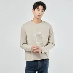 giordano佐丹奴纯棉男士t恤针织复古印花t春季打底男上衣圆领长袖t恤