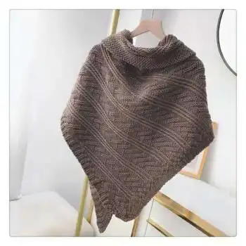 现货秒发春秋冬季披肩外搭女针织粗毛线三角巾斗篷披风带扣护颈椎