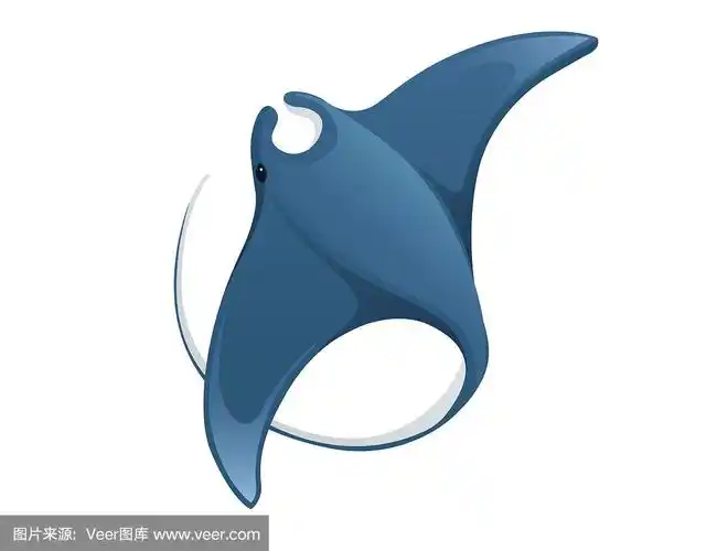 蝠鲼水下巨大的动物与翅膀简单的卡通人物设计平面矢量插图孤立在白色