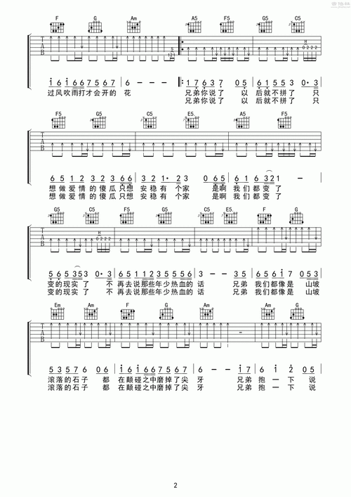 兄弟抱一下吉他谱(图片谱,弹唱)_庞龙_兄弟抱一下高清版002.gif