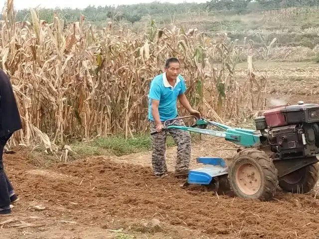 农民伯伯带着小孙子去耕地百姓对手扶耕机赞不绝口