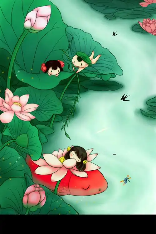 可爱荷叶插画图片素材-卡通漫画-百图汇素材网