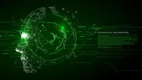 由电路板组成的人脑形状,代表科技感和绿色科技的矢量图