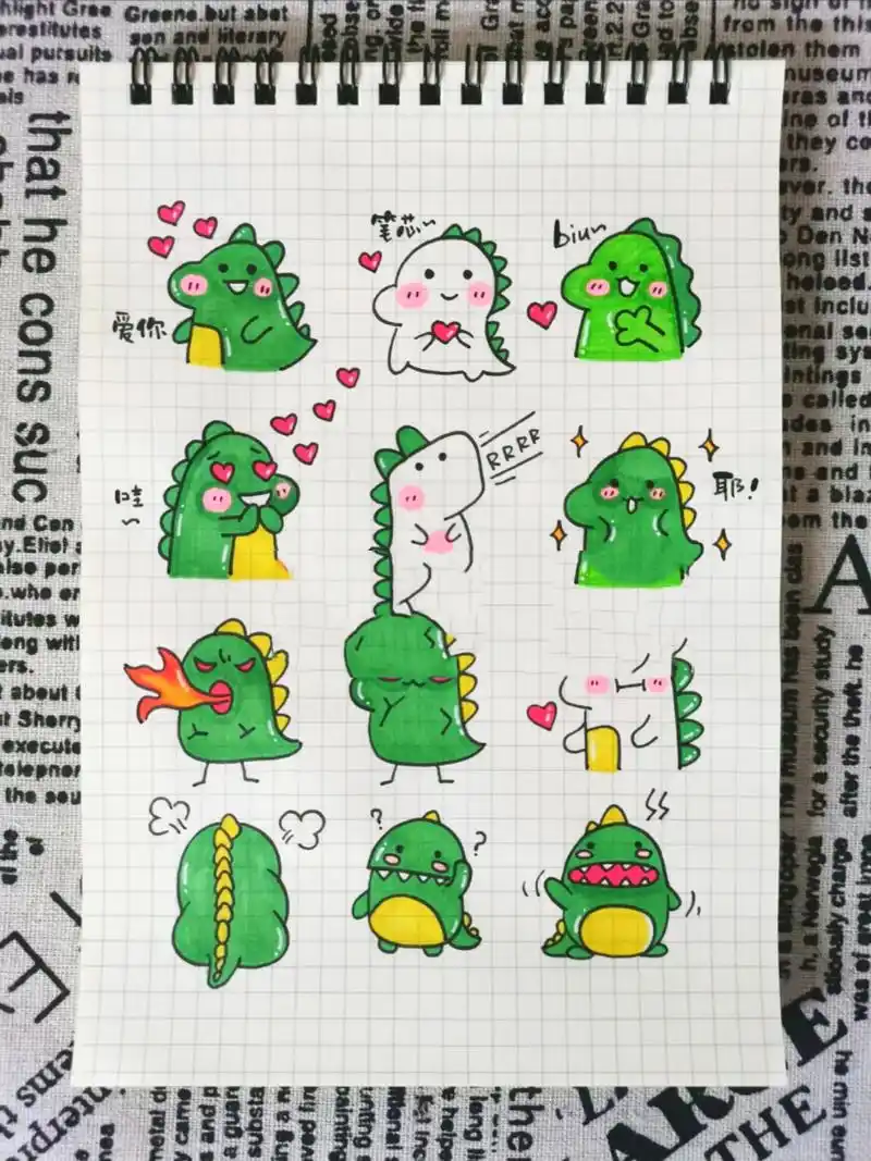 04超可爱超呆萌小恐龙手帐简笔画大全 04来一波超可爱的恐龙手帐