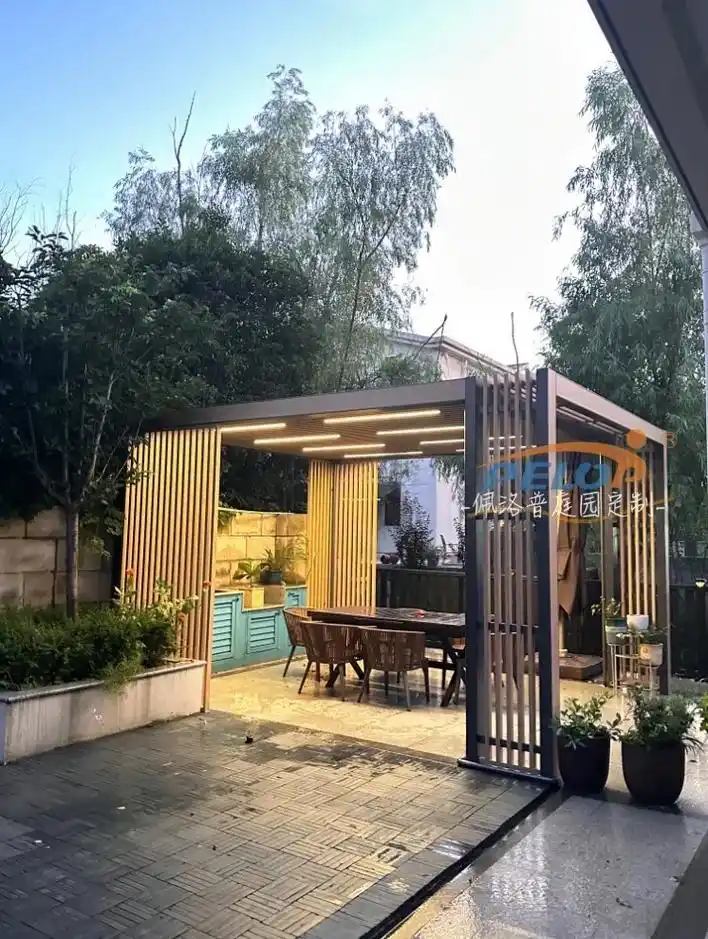 铝合金仿木纹廊架,凉亭.进口超耐候pvc膜材包覆铝合金,满足 - 抖音