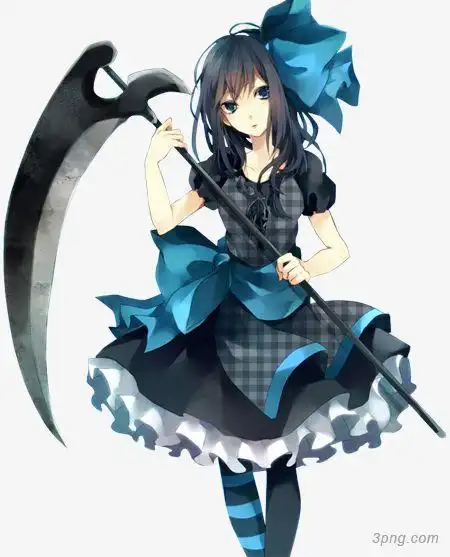 卡通女孩拿着镰刀png素材透明免抠图片-卡通手绘