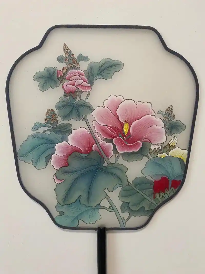 蜀葵花 工笔画扇面