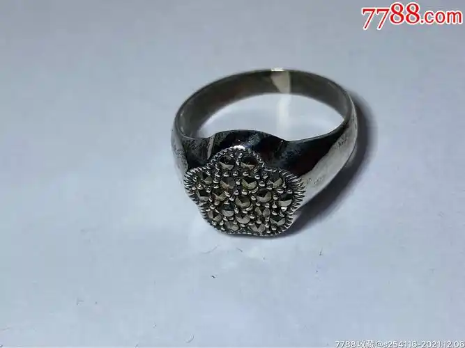 日本传统工艺手工银饰黑钻镶嵌戒指纯银925保真17号重4克戒面宽12mm