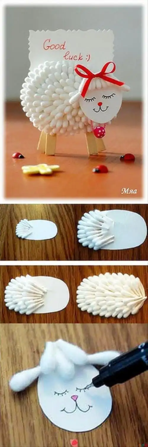 棉签手工制作小绵羊的步骤图解