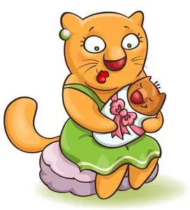 妈妈的猫和小猫儿童着色书卡通家庭性质的儿童.