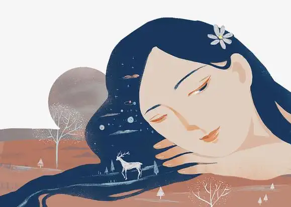 小清新装饰插图睡着的女人素材免费下载_觅元素