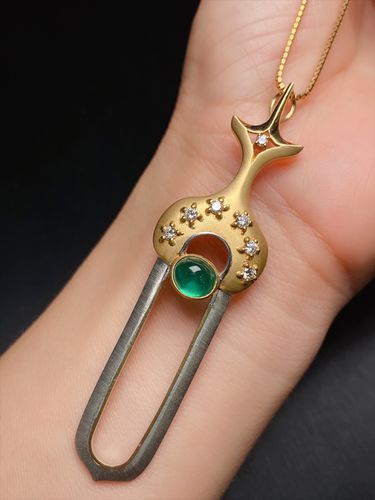 新款18k/14k金镶嵌天然祖母绿吊坠品牌珠宝日本中古回流首饰