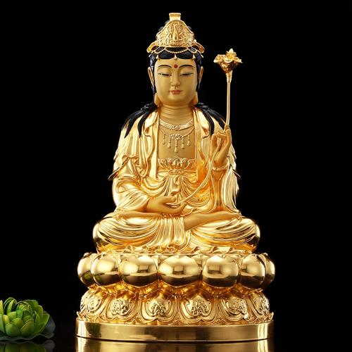 手工贴金大势至菩萨佛像本命佛纯铜坐姿西方三圣铜像家用供佛摆件