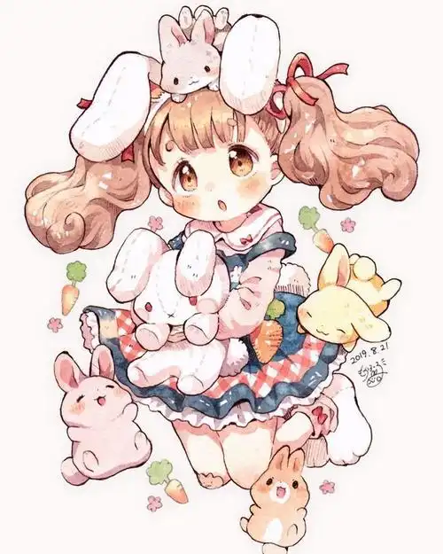 萌妹子 二次元 动漫 水彩 插画 画师mokarooru作品