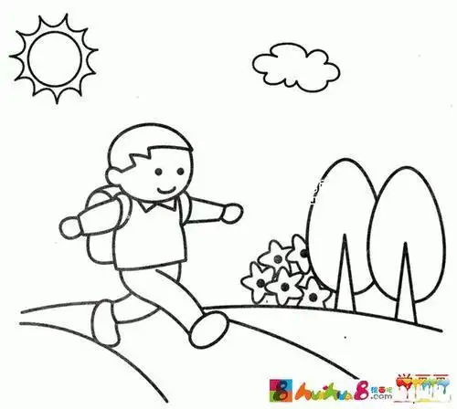 走路去上学简笔画小朋友去上学简笔画步骤图解教程开开心心去上学的小