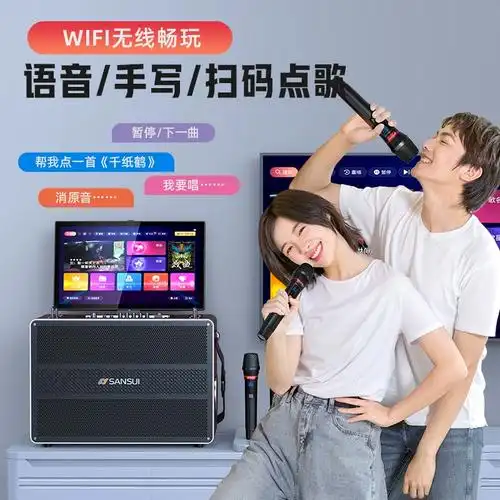 山水e30广场舞音响移动户外k歌音箱带显示屏蓝牙卡拉ok话筒一体机