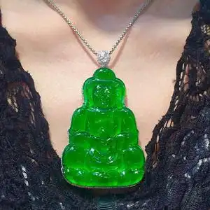 天然a货翡翠观音吊坠满绿玉佛阳绿冰种帝王绿18k金珠宝 付尾款