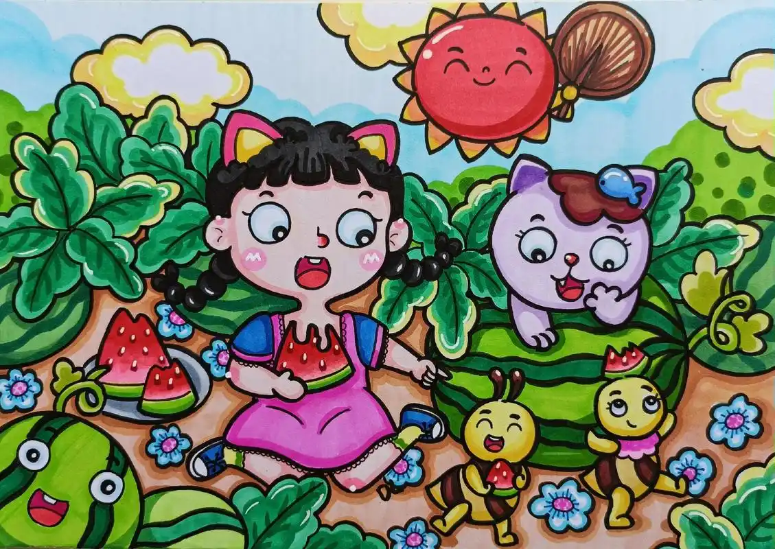 以夏天为主题的儿童画合集分享 #幼师必备 #儿童画分享 #马 - 抖音