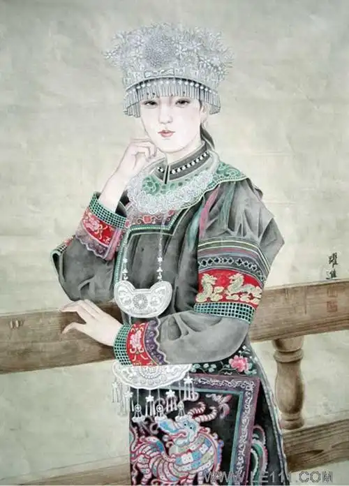 绘画 国画名家 金跃进 - 金跃进的作品"苗族姑娘"