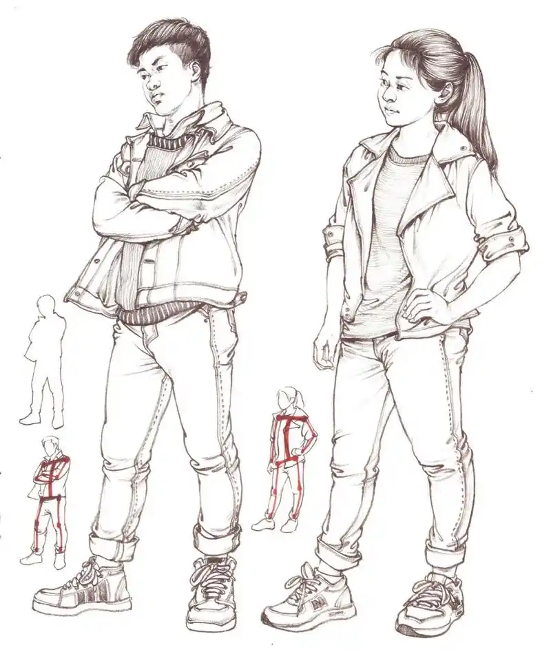 速写人物临摹素材(站姿)