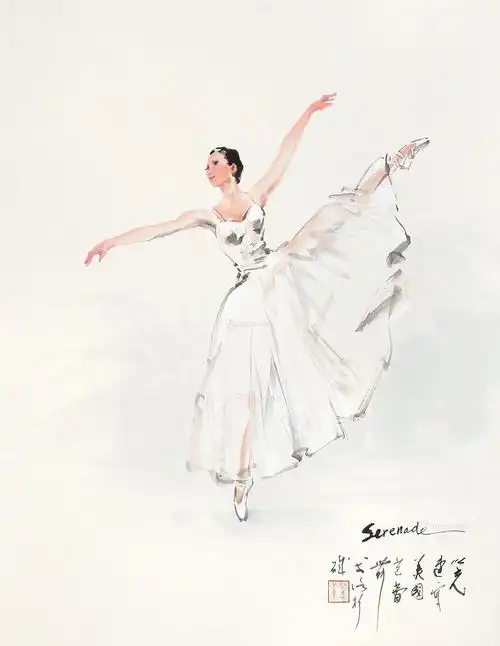 0648芭蕾舞镜片设色纸本