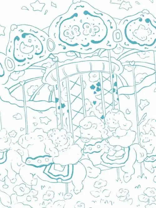 游乐园里的旋转木马98原创插画