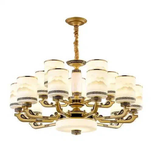 客厅吊灯中国风现代餐厅卧室灯别墅大厅家用复式楼玉石灯具新中式