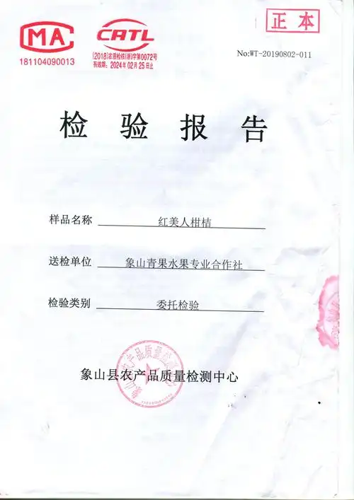 2019年11月15日象山柑橘桔之舟红美人农产品质量检测报告 - 象山桔之