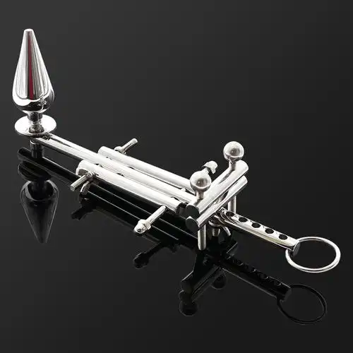 不锈钢男性多功能贞操带肛门插入阴茎环拉伸睾丸阴囊锁性成人游戏