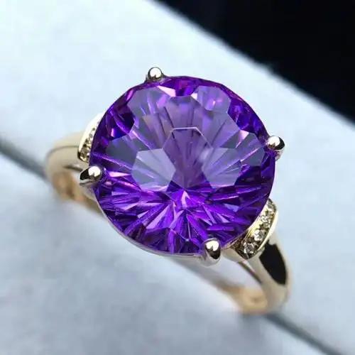 紫水晶精品宝石级天然紫水晶钻石戒指18k金钻石镶嵌附证书