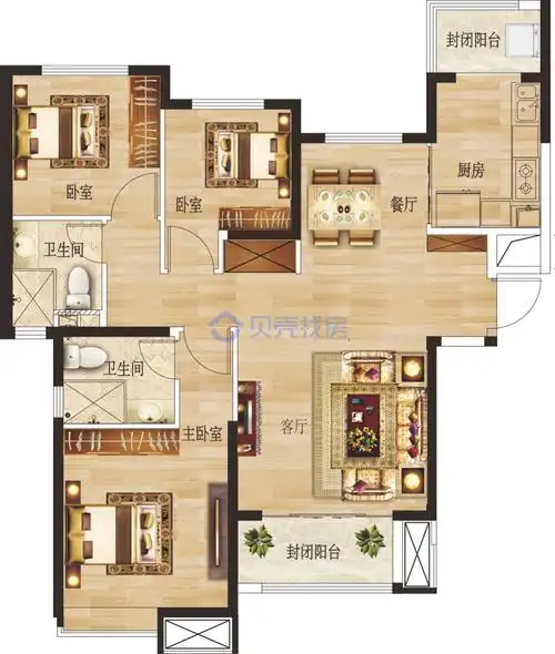 【包头恒大未来城_包头包头恒大未来城楼盘】三居室户型图|3室2厅1厨2